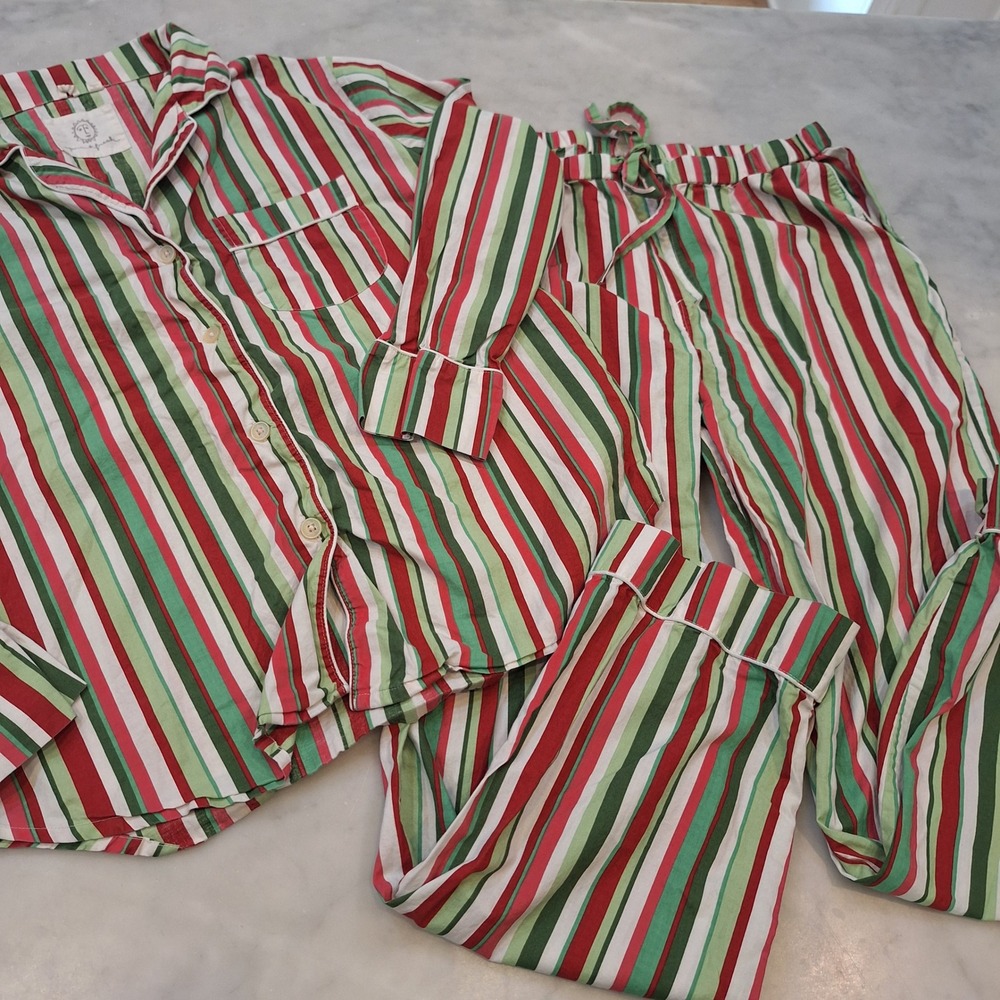 Printfresh Pajama Set Sm Red Green Stripe Organic Cotton Sleepwear Holiday Set